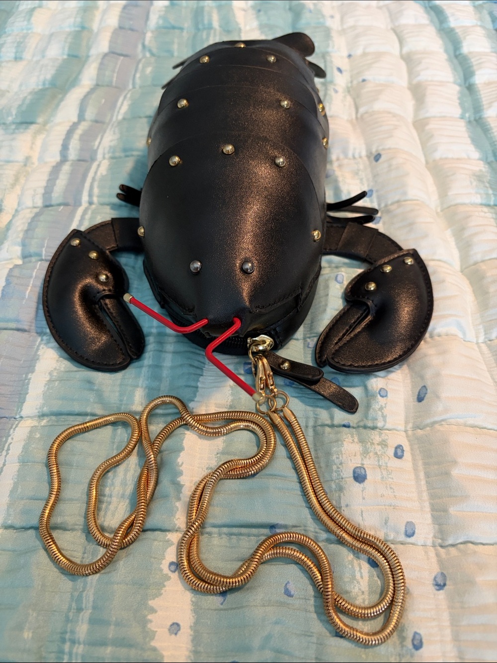 Black Lobster Novelty Crossbody Purse Gold Chain Studded Statement Bag